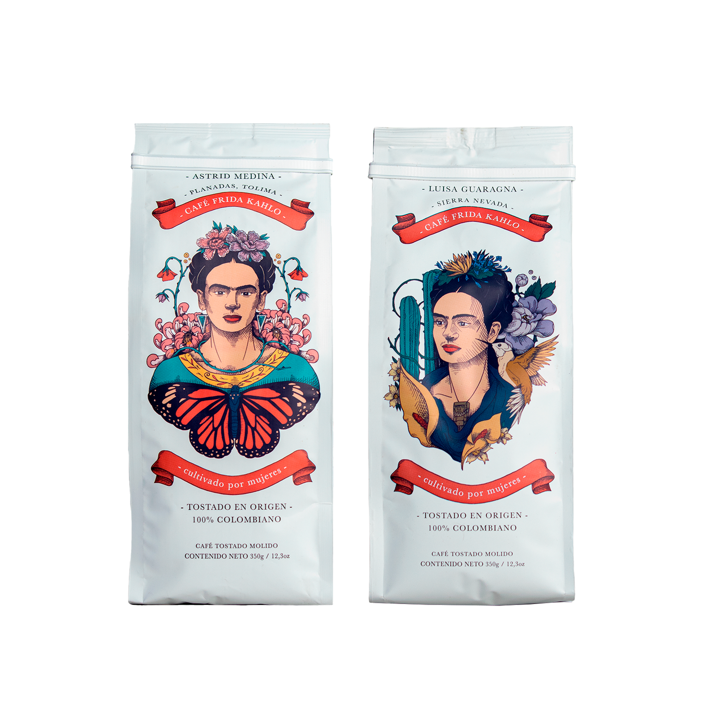 Colección de café de especialidad Frida Kahlo Amor Perfecto, café cultivado por mujeres, tostado en origen.