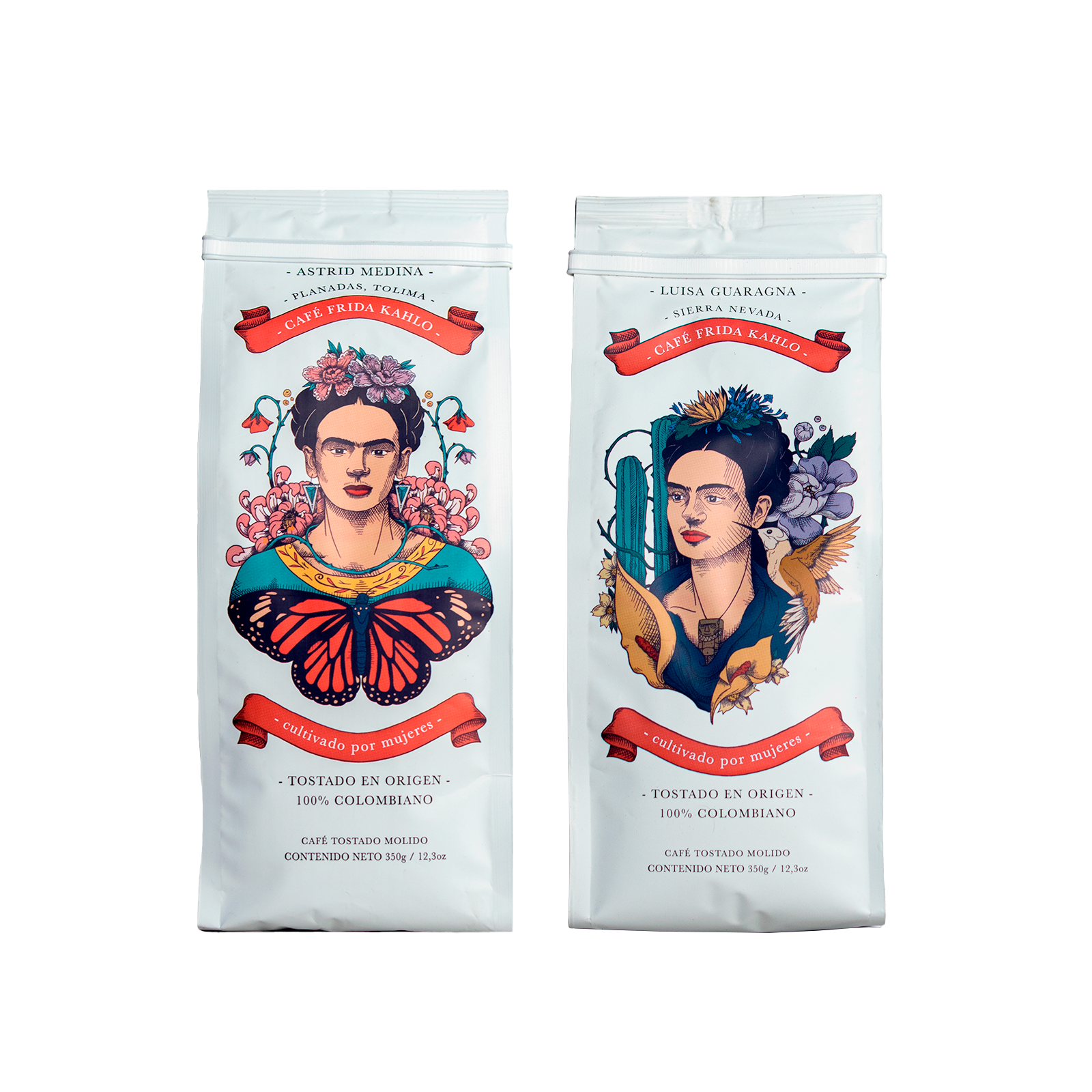 Colección de café de especialidad Frida Kahlo Amor Perfecto, café cultivado por mujeres, tostado en origen.
