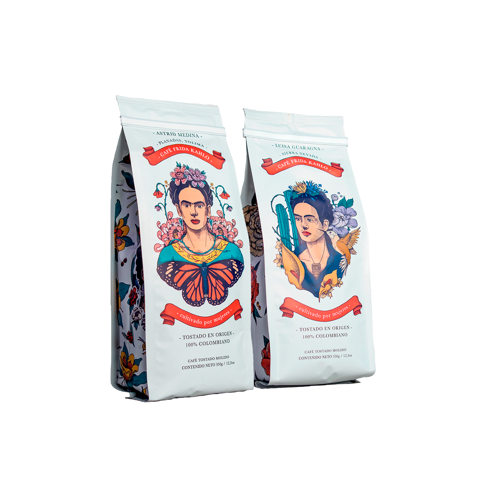 Colección de café de especialidad Frida Kahlo Amor Perfecto, café cultivado por mujeres, tostado en origen.