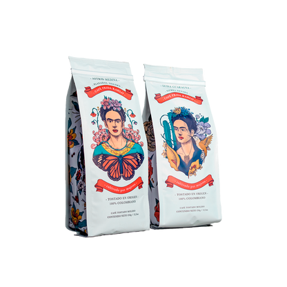 Colección de café de especialidad Frida Kahlo Amor Perfecto, café cultivado por mujeres, tostado en origen.